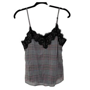 Abercrombie & Fitch Plaid Lace‎ Trim Cami Tank Top Gray Red Black Small Y2K